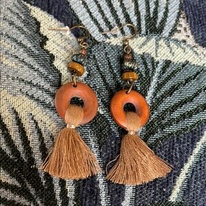 Boho Tassel Earrings with Wooden Accents